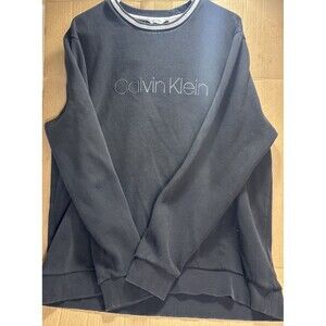 Calvin Klein Men XL Dark Grey Crewneck Pullover Casual Cotton Fleece Spell